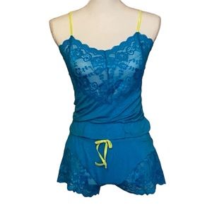 Leg Avenue Seraphina Pajama Set - Teal/Neon Green  Small
